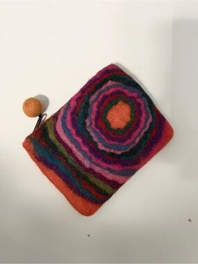 Multi-Color Felt Mini Bag - Vibrant Striped Circle Design